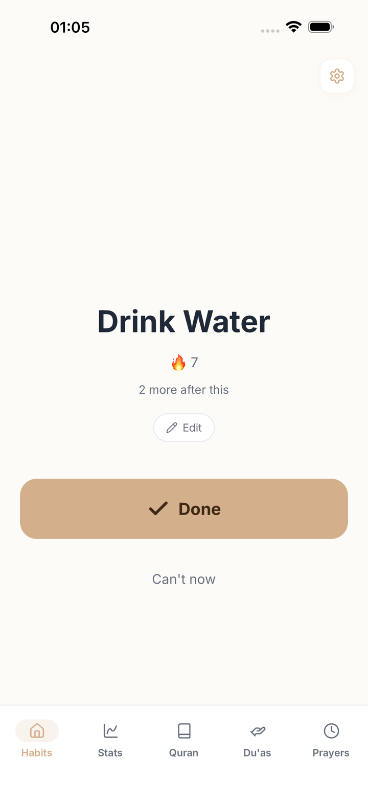 Focus Mode showing a single habit to complete right now